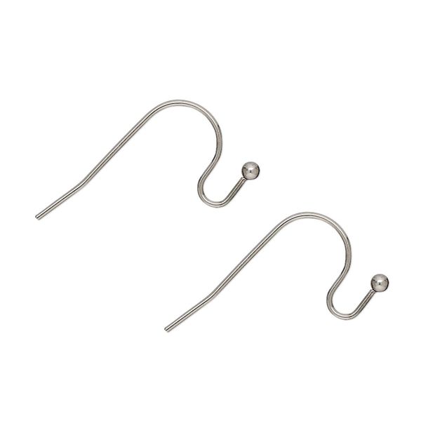 Ear wire fishhook 1pkg100, 8mm / 2mm ball, 21 gauge stainless steel 50 pair image number 0