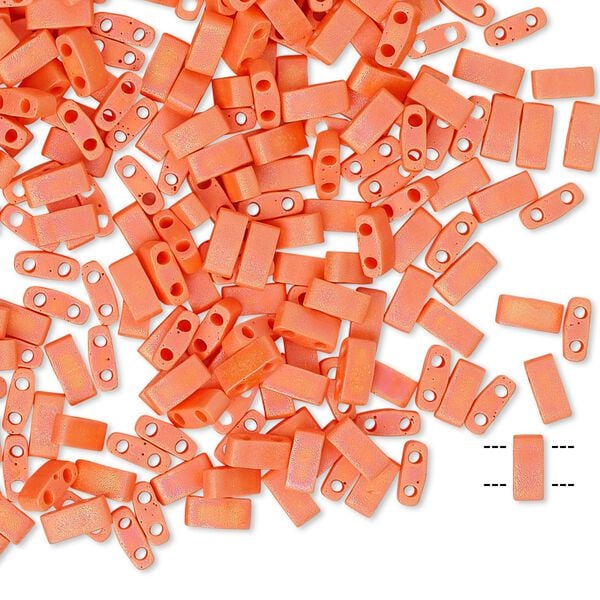 Seed bead, TILA®, glass, pkg/40g, 5x2.3mm half tila rectangle, opaque matte rainbow orange, (HTL-406FR). image number 0