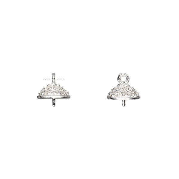 Cup, sterling silver and cubic zirconia, clear, 8x3.5mm cup with 3mm peg, fits 8-10mm bead. Sold individually. image number 0