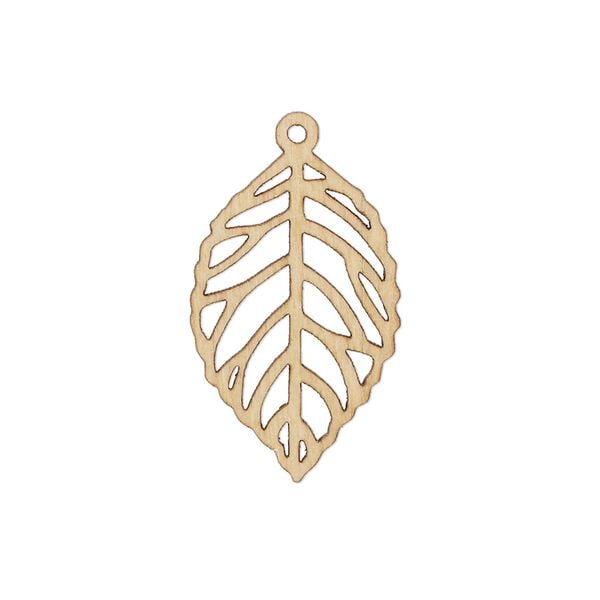 Drop, sugar maple (natural), 25x15.5mm single-sided laser-cut leaf with cutout design. Sold individually. image number 0