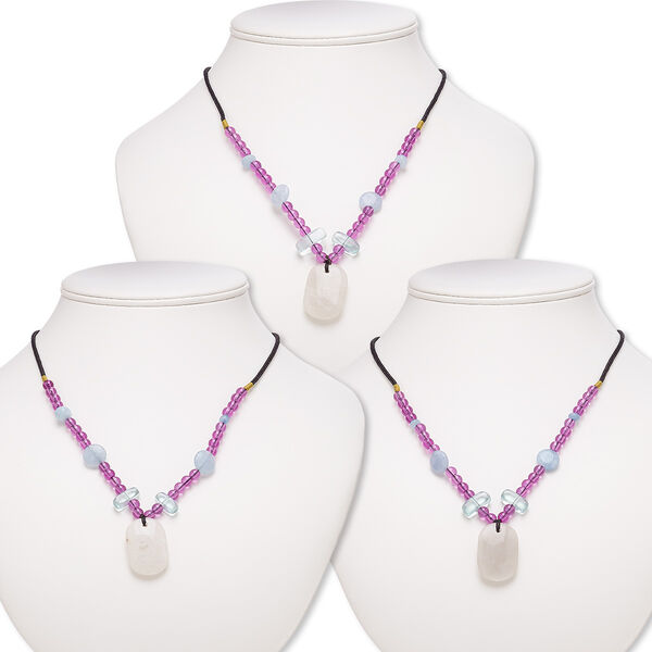 Grey quartz / multi-gemstone / acrylic 1pkg3, rounded rectangle necklace C grade, continuous 20 inch mix 29x20mm-30x21mm image number 0