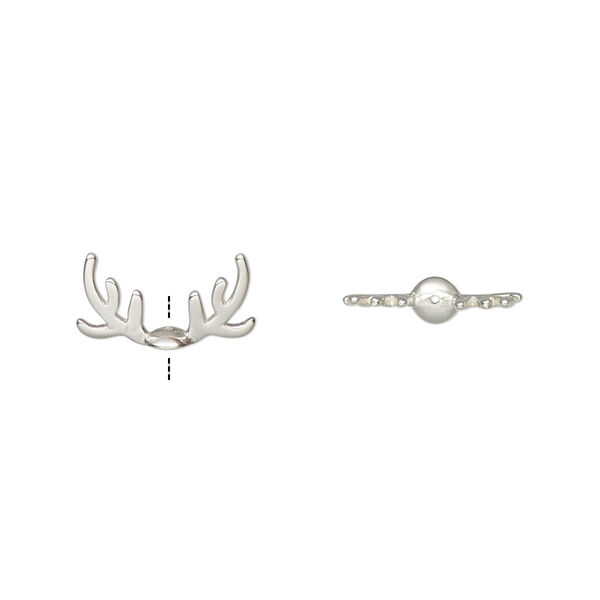 Bead cap, Amoracast®, sterling silver, 13x7mm antlers, fits 4-8mm round bead. Sold individually. image number 0