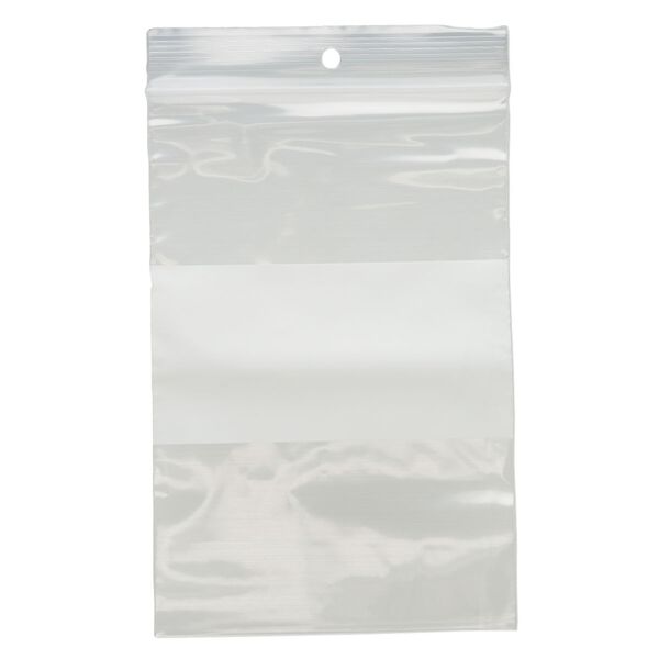 Bag, Tite-Lip™, plastic, clear and white, 4x6-inch top zip with block and hole. Sold per pkg of 1,000. image number 1