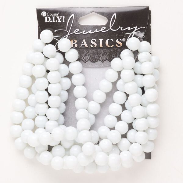 Bead, glass, pkg/130, opaque white, 8mm round. image number 0