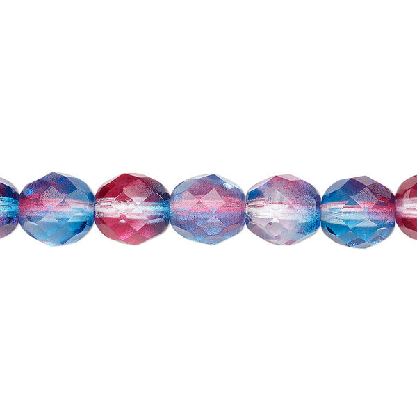 Bead, Czech fire-polished glass, red and blue, 8mm faceted round. Sold per 15-1/2" to 16" strand, approximately 50 beads. image number 0