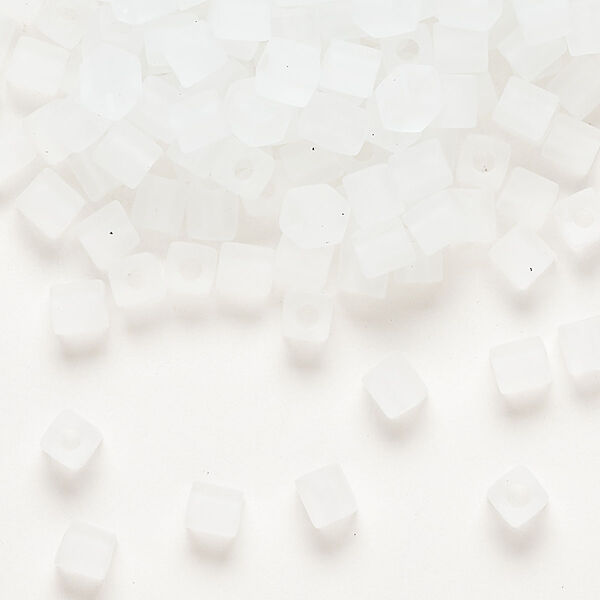 Seed bead, Miyuki, glass, pkg/25g, 3.5-3.7mm square, translucent frosted clear (SB-131F). image number 0