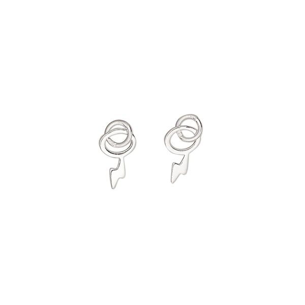 Charm, sterling silver, 5x2.5mm single-sided lightning bolt. Sold per pkg of 2. image number 0