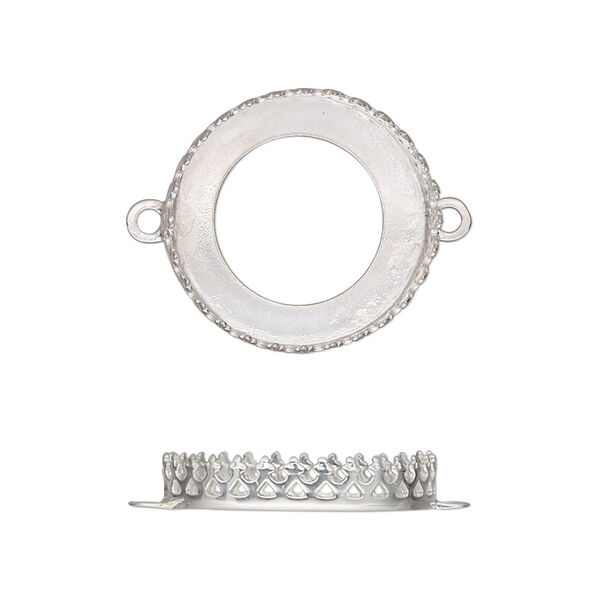 Link, sterling silver, 19.5mm round with decorative trim and open back with 18mm round cabochon bezel setting. Sold individually. image number 0