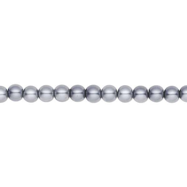 Bead, crystal pearl, pewter, 4mm round. Sold per pkg of (2) 15-1/2" to 16" strands, approximately 200 beads. image number 0
