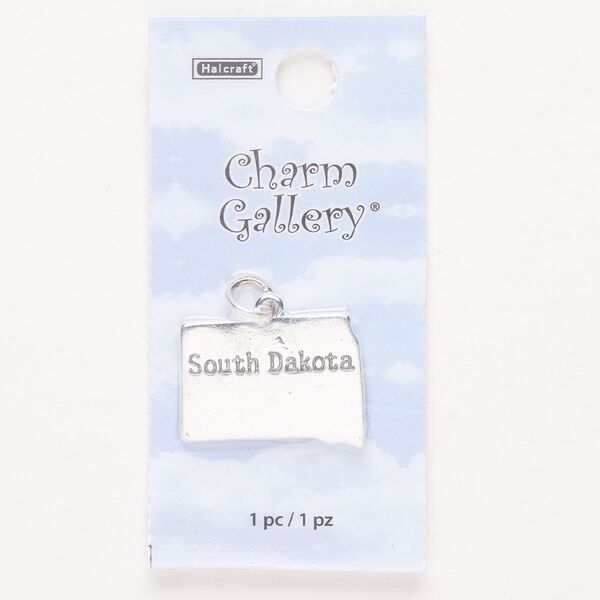 Charm, steel and enamel, pkg/1, silver finish and black, 23x17mm with "South Dakota." image number 0