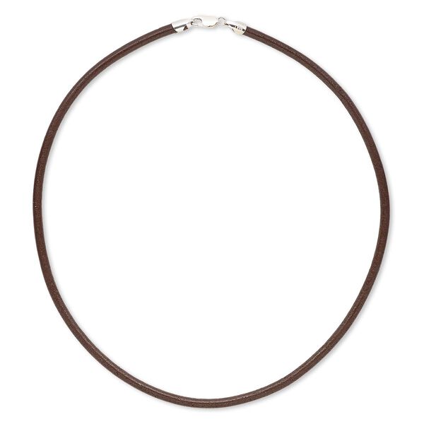 Necklace cord, leather (dyed) and sterling silver, brown, 4mm wide, 18 inches with lobster claw clasp. Sold individually. image number 0