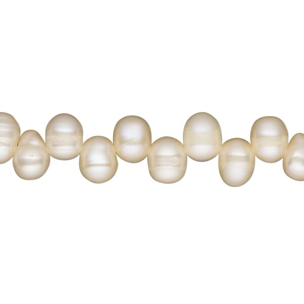 Pearl, cultured freshwater, peach, 6x4mm-7x5mm top-drilled rice, C grade, Mohs hardness 2-1/2 to 4. Sold per 15-inch strand. image number 0