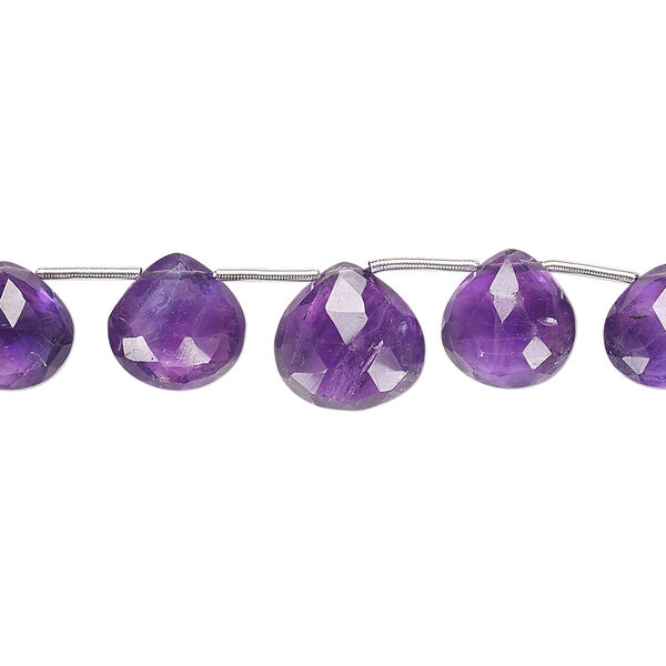 Amethyst 1pkg1, hand-cut top-drilled faceted puffed teardrop bead natural B grade, 4 inch graduated 8x7mm-11x11mm image number 0
