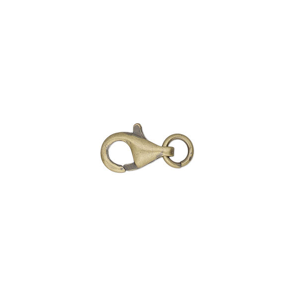 Clasp, lobster claw, antique gold-plated brass, 9x6mm with jump ring. Sold per pkg of 10. image number 0