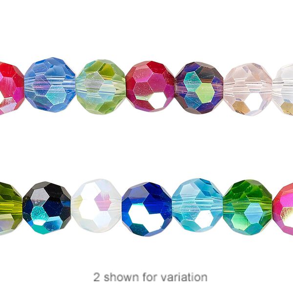 Bead 1pk 32 facets opaque to transparent AB mixed colors, Celestial Crystal® 8mm round 15.5-16 inch image number 0