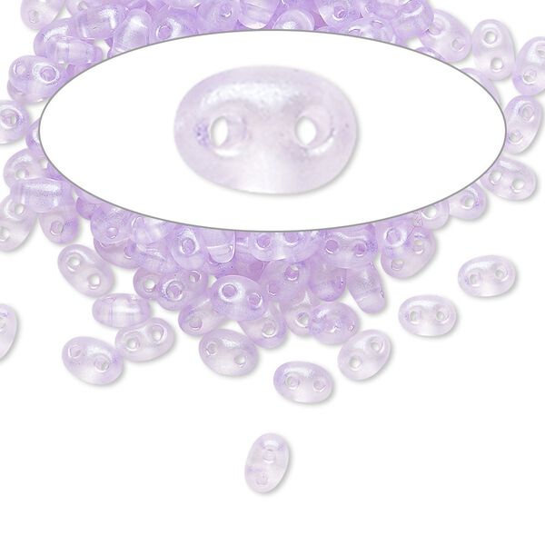 Seed bead, Preciosa Twin™ Czech glass, pkg/50g, 5x2.5mm oval, translucent lavender terra pearl clear, (08128). image number 0