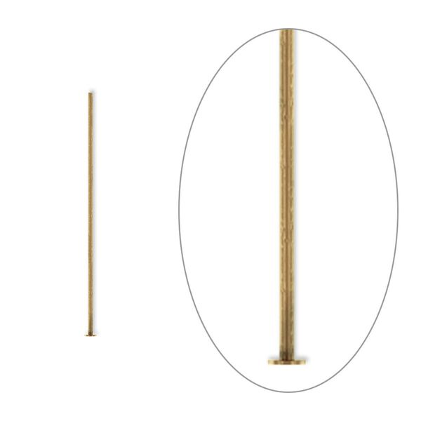 Head pin, antique gold-plated brass, 1 inch, 24 gauge. Sold per pkg of 500. image number 0