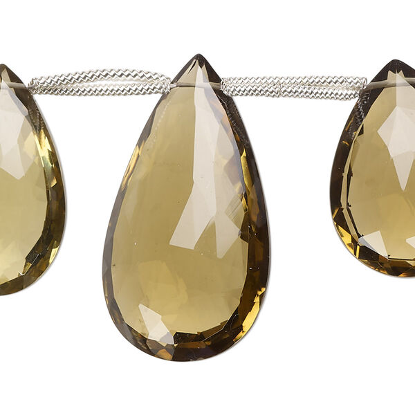 Golden quartz 1pkg7, hand-cut top-drilled faceted puffed teardrop bead 22x15mm-38x22mm image number 0
