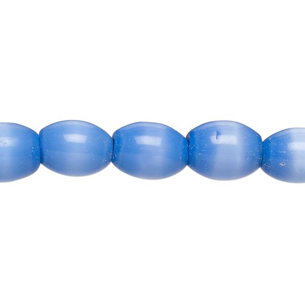 Bead, fiber optic glass, pkg/14 inch, opaque cobalt blue, 11x8mm center-drilled oval. image number 0