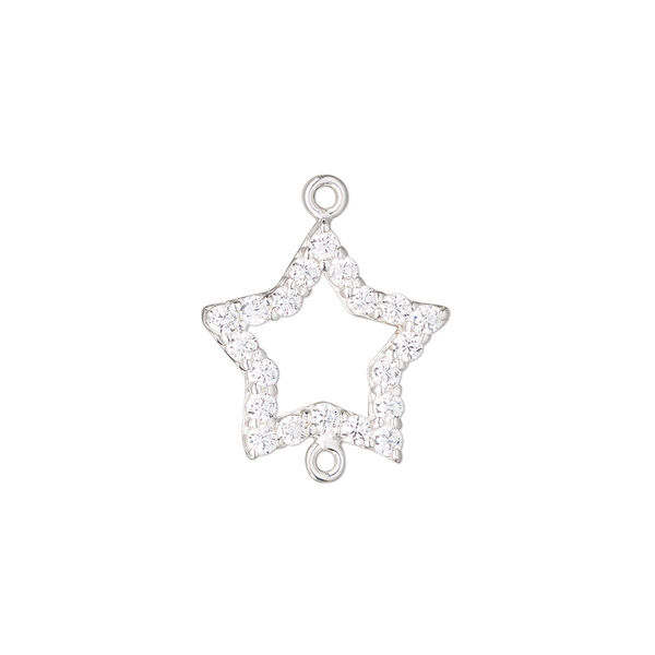 Link, sterling silver and cubic zirconia, clear, 16.5x16mm single-sided open star. Sold individually. image number 0