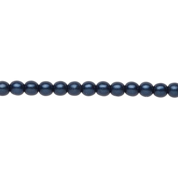 Bead, Czech glass druk, opaque satin dark blue, 4mm round. Sold per 15-1/2" to 16" strand. image number 0