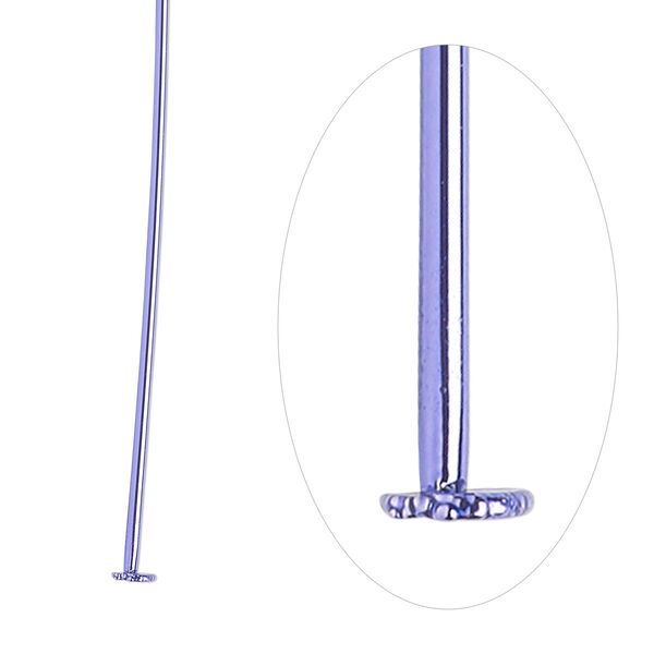 Head pin, electro-coated brass, purple, 3 inches, 21 gauge. Sold per pkg of 10. image number 0