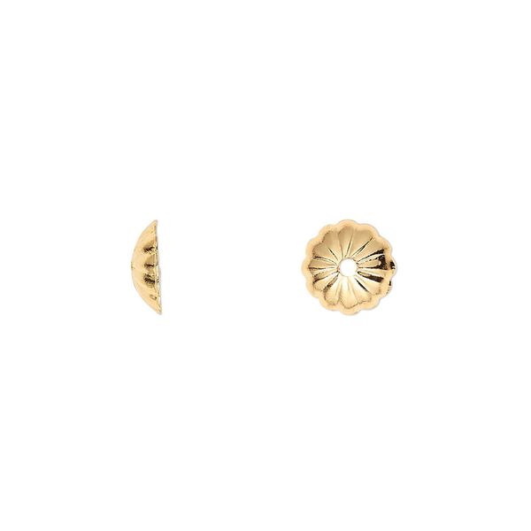 Bead cap, gold-plated brass, 8x2mm ribbed round, fits 8-10mm bead. Sold per pkg of 100. image number 0