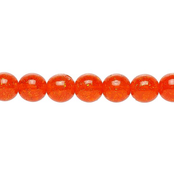 Bead, Czech crackle glass druk, orange, 8mm round. Sold per 15-1/2" to 16" strand, approximately 50 beads. image number 0