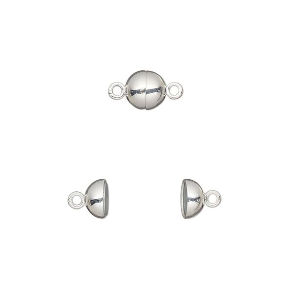 Clasp, magnetic, sterling silver, 6mm smooth round. Sold individually. image number 0