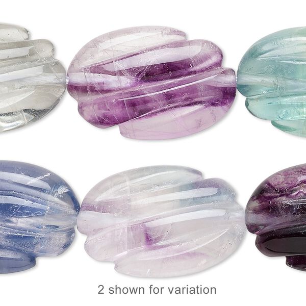 Rainbow fluorite 1pkg1, hand-cut carved oval bead natural 15.5-16 inch 24x16mm image number 0