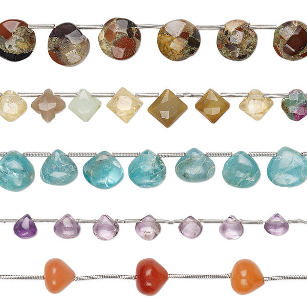 Bead mix, multi-gemstone (natural / dyed / heated / irradiated / coated), mixed colors, 6x3mm-14x13mm hand-cut mixed shape, C grade, Mohs hardness 3 to 7. Sold per pkg of (5) 8-inch strands, approximately 15-45 beads. image number 0