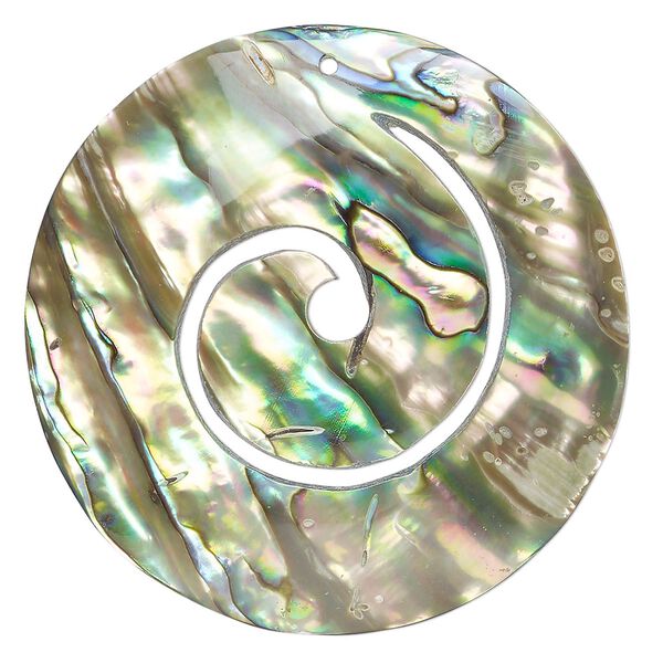 Focal, paua shell (natural), 50mm hand-cut top-drilled swirl round, Mohs hardness 3-1/2. Sold individually. image number 0