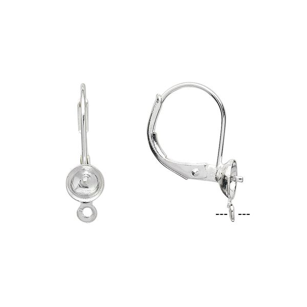 Ear wire leverback 1pkg10 silver-plated, 18mm / 5mm cup / 3mm peg / 6-8mm round half-drilled setting / open loop, brass 5 pair image number 0