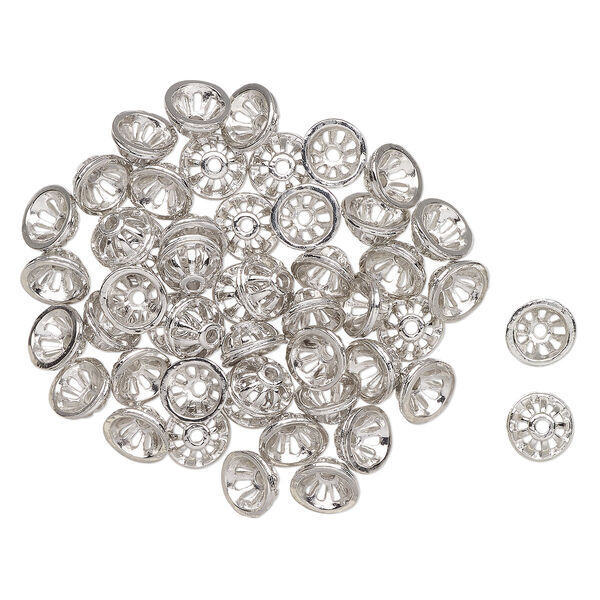 Bead cap, antique silver-finished "pewter" (zinc-based alloy), 10mm round with cutouts, fits 9-10mm beads. Sold per pkg of 50. image number 0
