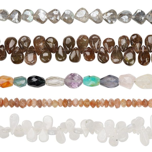 Multi-gemstone 1pkg5, hand-cut mixed shape bead 8 inch mix 5x3mm-12x10mm image number 0