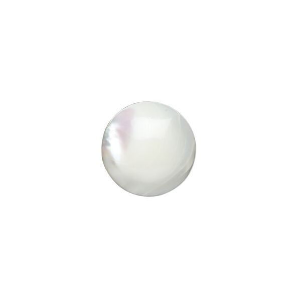 Cabochon, mother-of-pearl shell (bleached), white, 14mm calibrated round, Mohs hardness 3-1/2. Sold per pkg of 2. image number 0