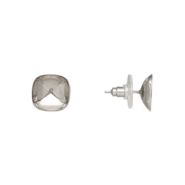 Earstud 1pkg4 Almost Instant Jewelry®, 13mm / 12mm cushion glue-in setting / comfort clutch, stainless steel 2 pair image number 0