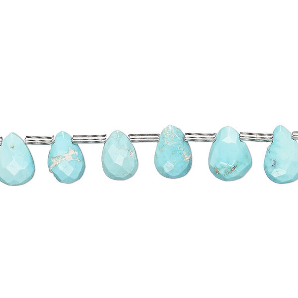 Imperial crown turquoise 1pkg23, hand-cut top-drilled faceted puffed teardrop bead natural 7x5mm-10x7mm image number 0