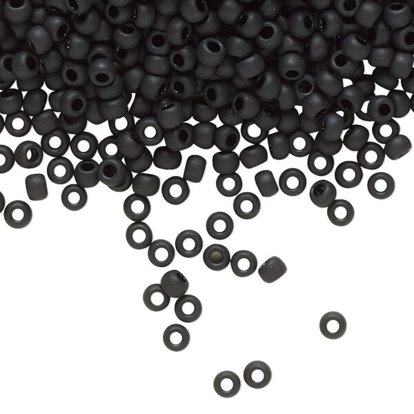 Seed bead, TOHO BEADS®, glass, pkg/250g, #8 round, opaque frosted jet (TR-08-49F). image number 0