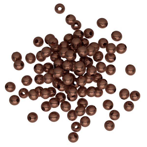 Bead, antique copper-plated brass, 3mm round. Sold per pkg of 100. image number 0