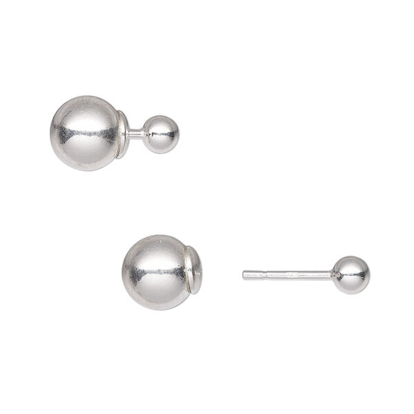 Earstud, front and back, sterling silver and silicone, 14x8mm with 8mm ball and post. Sold per pair. image number 0