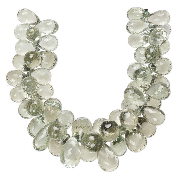Green quartz 1pkg1, hand-cut top-drilled faceted teardrop bead 7 inch graduated 15x9mm-22x13mm image number 0