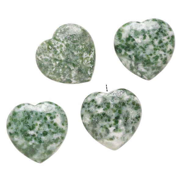 Moss agate 1pkg4, half-drilled puffed heart drop natural 18-21mm image number 0
