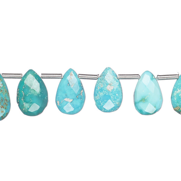 Imperial crown turquoise 1pkg21, hand-cut top-drilled faceted puffed teardrop bead natural 10x7mm-13x8mm image number 0