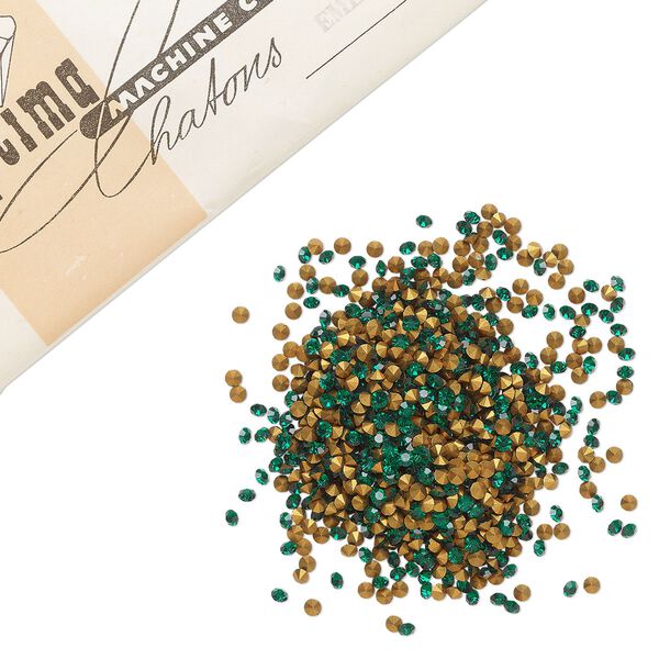 Chaton 1440pk emerald foil back, vintage Preciosa Czech crystal rhinestone round PP24 image number 0