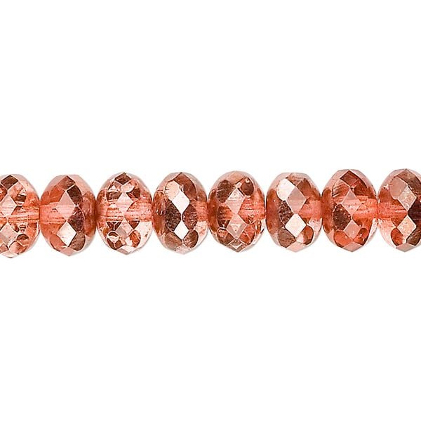 Bead, Czech fire-polished glass, translucent metallic apricot, 9x5mm faceted rondelle. Sold per 15-1/2" to 16" strand. image number 0