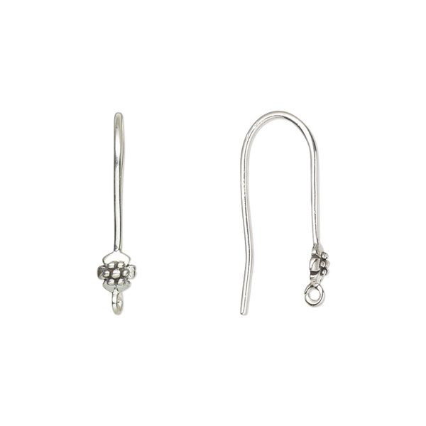 Ear wire fishhook 1pkg2 sterling silver, 21mm flower / open loop, 20 gauge antiqued 1 pair image number 0