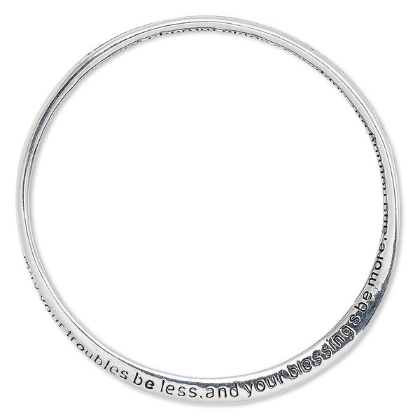 Bracelet, bangle, silver-plated "pewter" (zinc-based alloy), 6mm wide twisted band with "may your troubles be less and your blessings be more and nothing but happiness come through your door!" 8-1/2 inches. Sold individually. image number 0