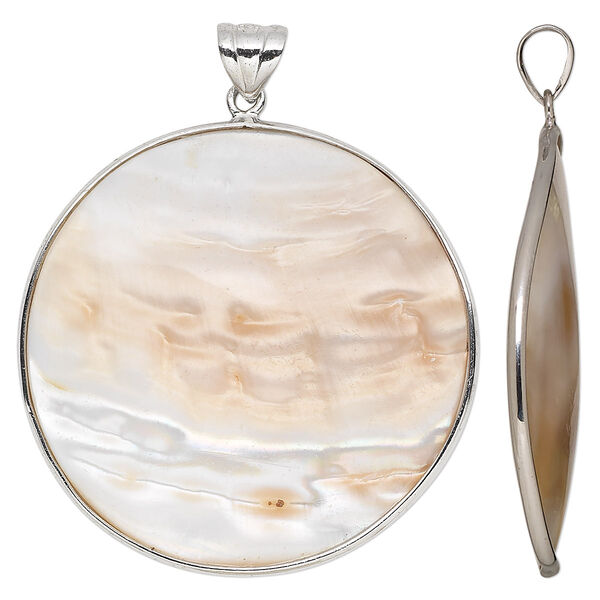 Pendant, blister pearl shell (natural) and sterling silver, 38-40mm round. Sold individually. image number 0