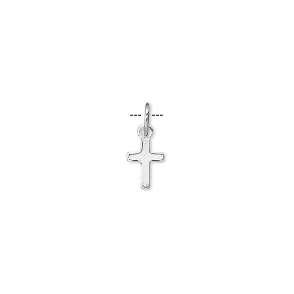 Drop, sterling silver, 7x5mm cross. Sold per pkg of 10. image number 0